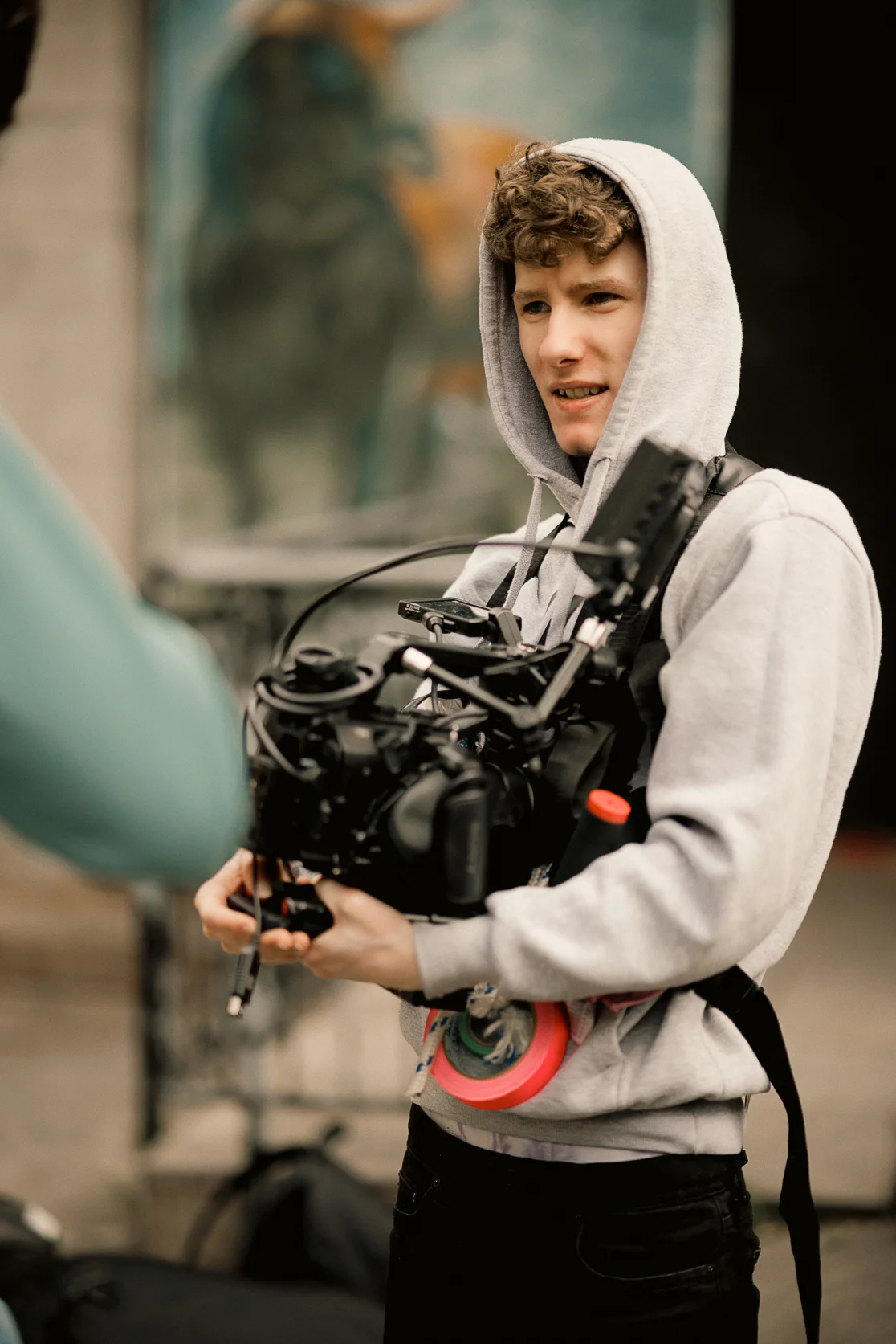 BTS Photography from Irish Short Film "Busking." Gaffer and Camera Assistant Adam Maher.