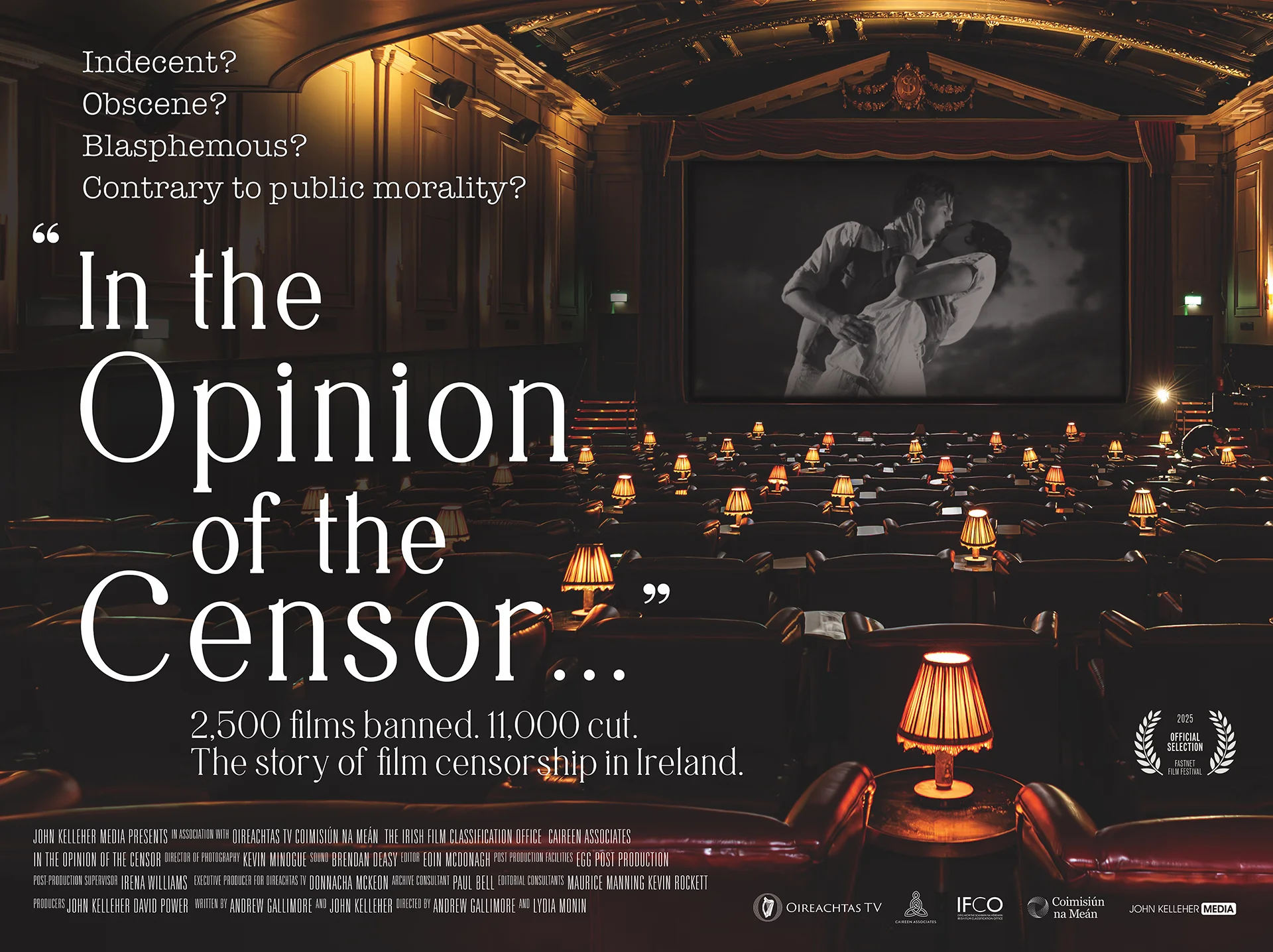 The official poster for John Kelleher Media's documentary "In The Opinion Of The Censor" featuring key art from documentary unit still photographer Daniel Geesen's on-set stills photography.