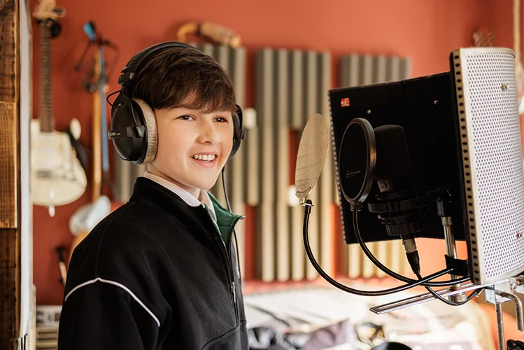 Cillian O'Sullivan recording vocals for "Kova's Courage"
